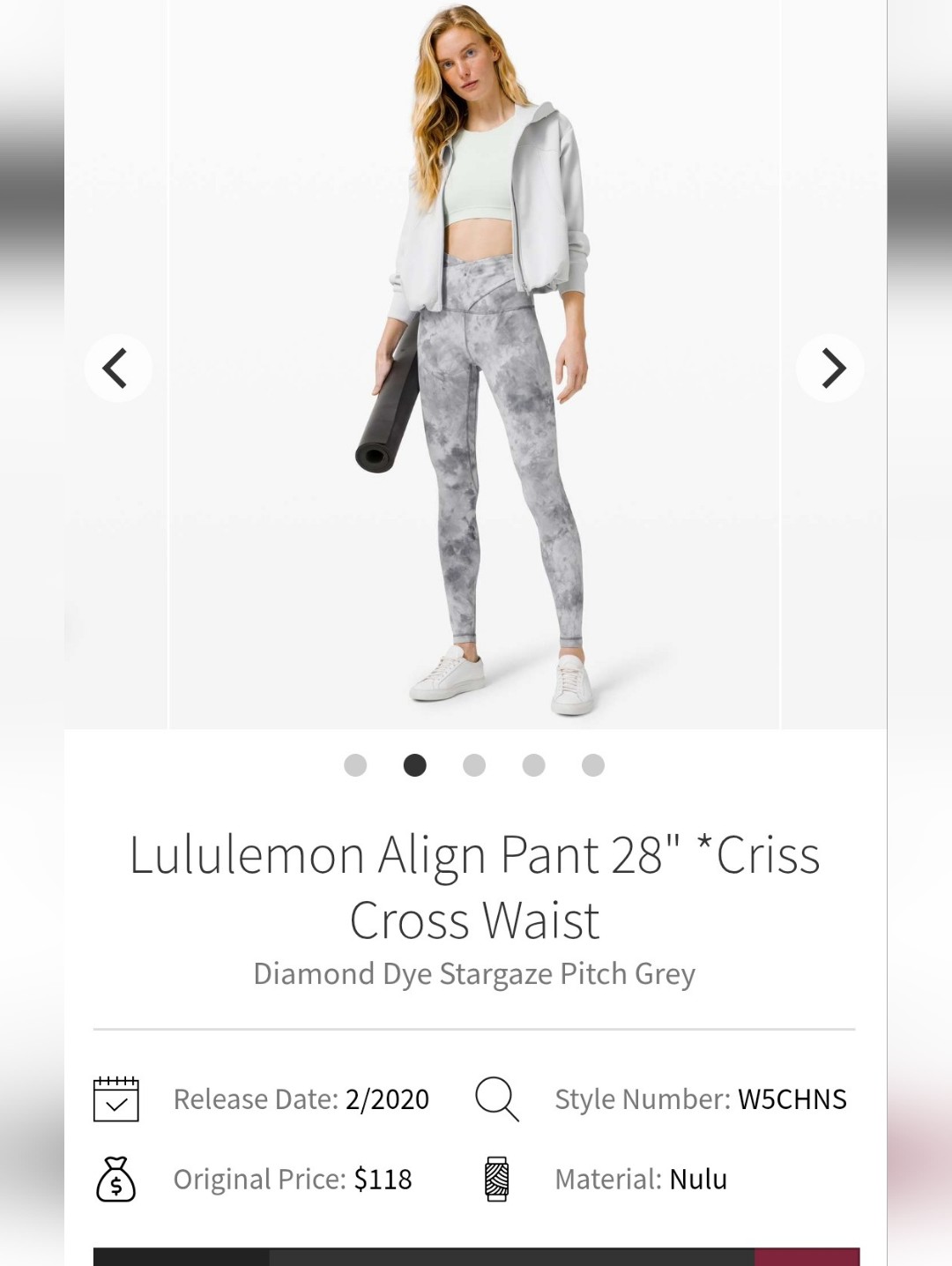 Lululemon Align Pant 28" Criss Cross Waist Sz 4 Diamond Dye Grey